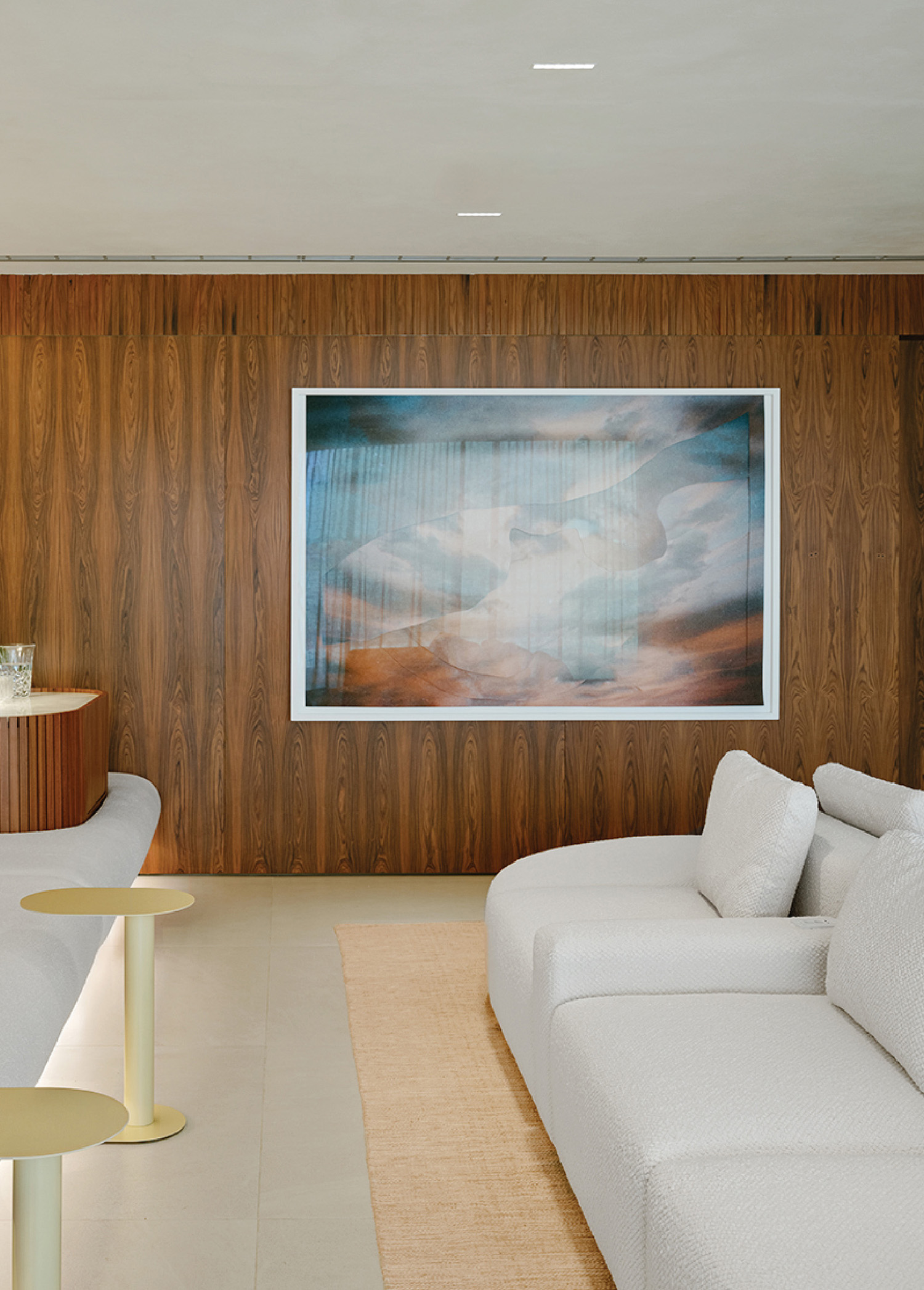 A living room with a couch and a table