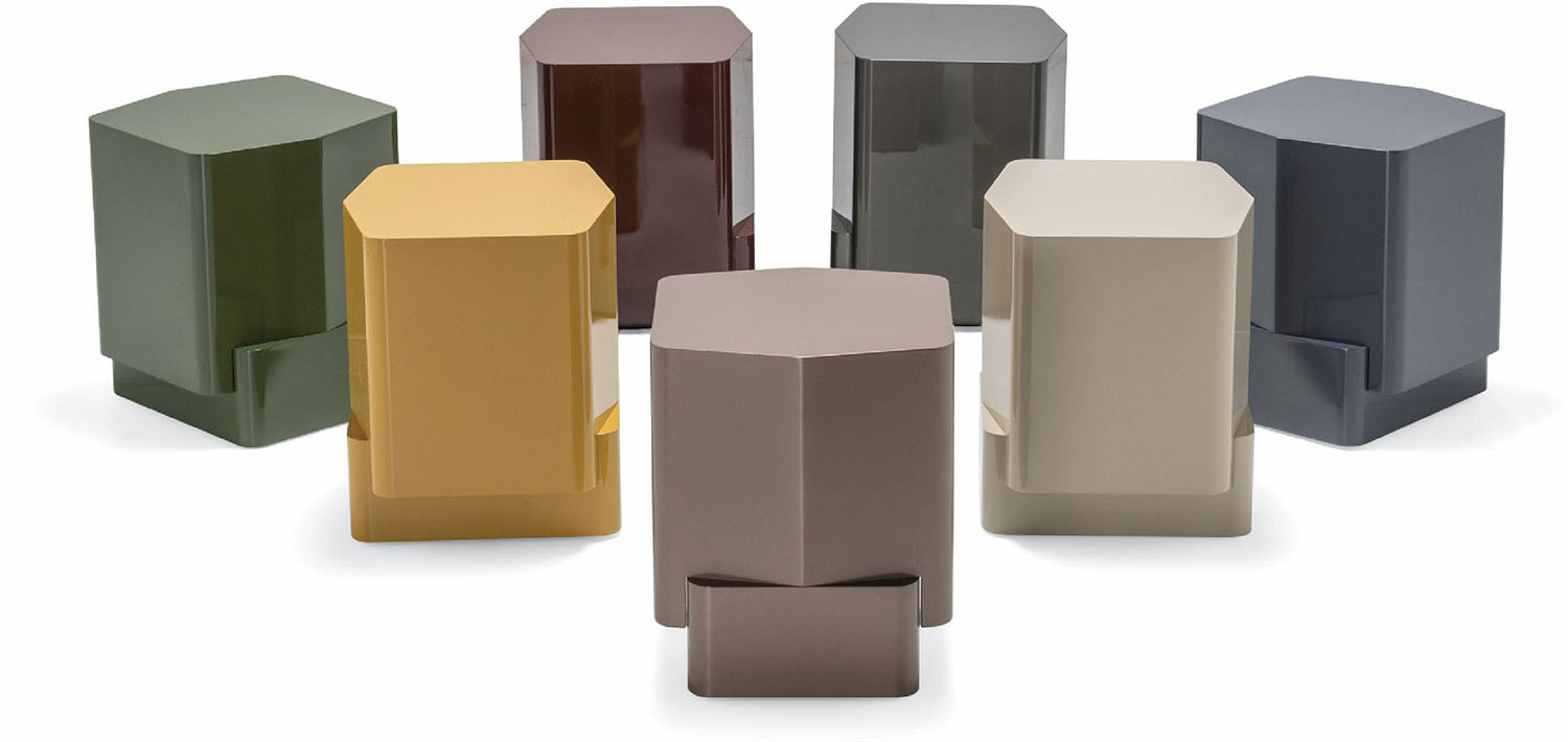 A group of four different colored boxes.