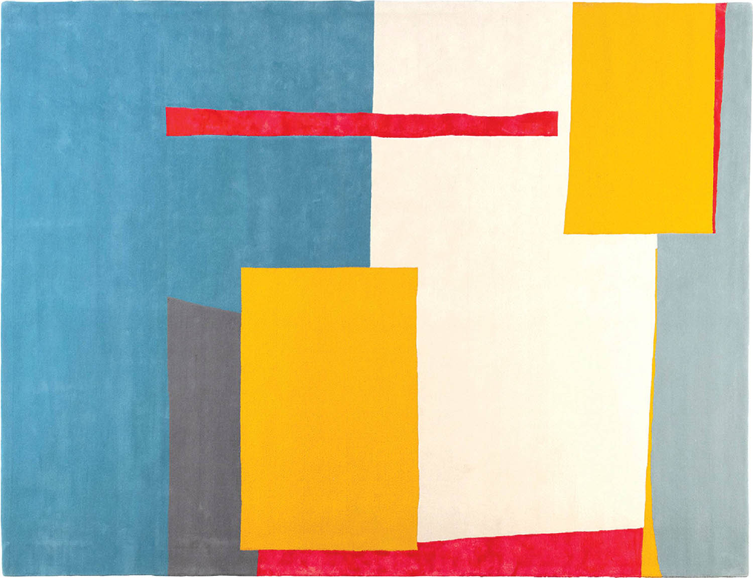 A painting with a red, yellow and blue block.