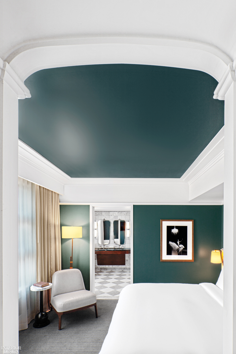 A king guest suite at the Perry Lane Hotel