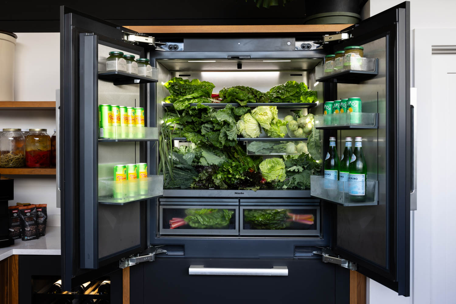 large fridge with ingredients