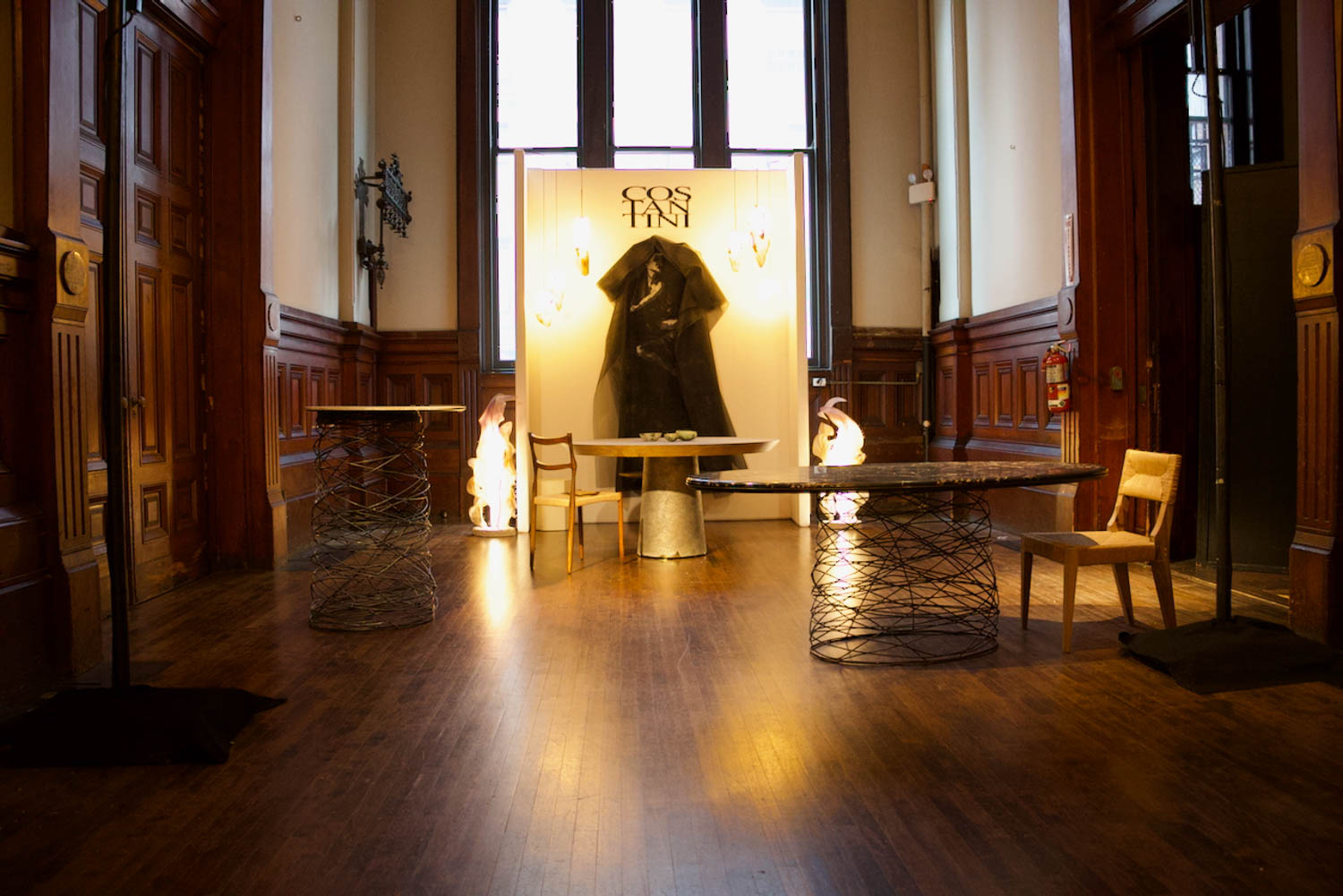 room with multiple glowing installations